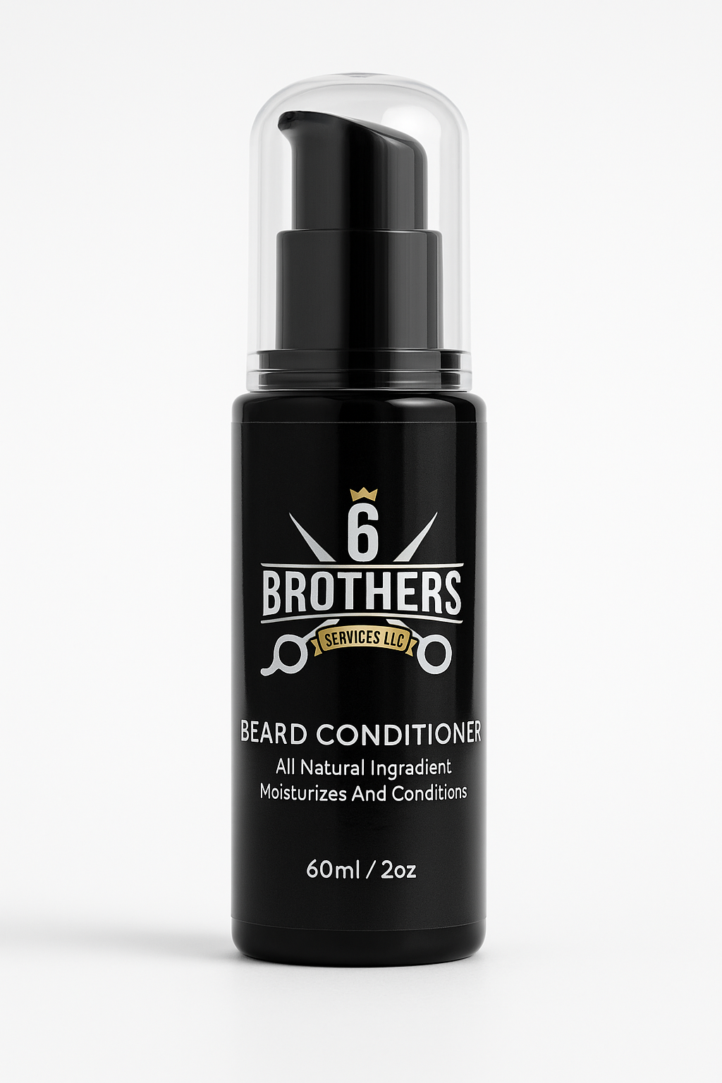 Beard conditioner bottle 60ml with pump dispenser for nourishing and hydrating facial hair.