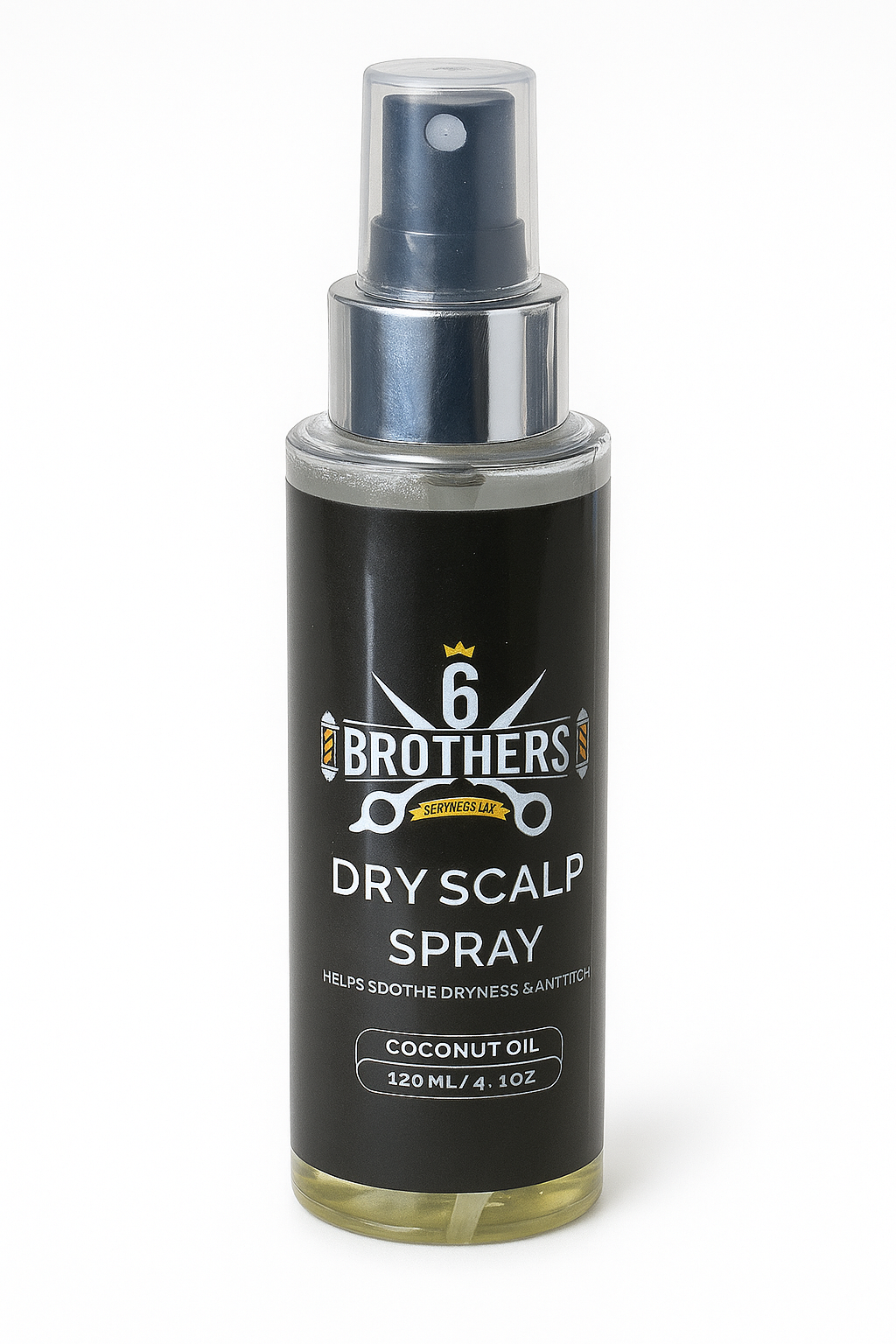 Bottle of dry scalp spray with natural ingredients for soothing and hydrating scalp