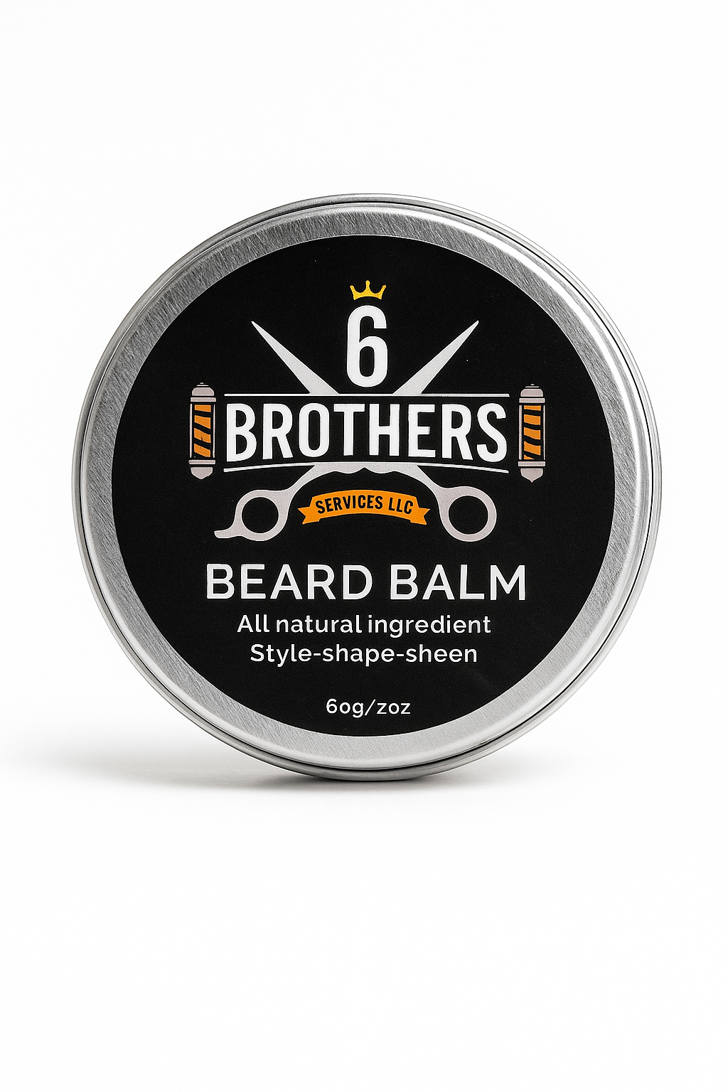 Beard Balm tin with natural ingredients, 2oz for beard grooming and styling.