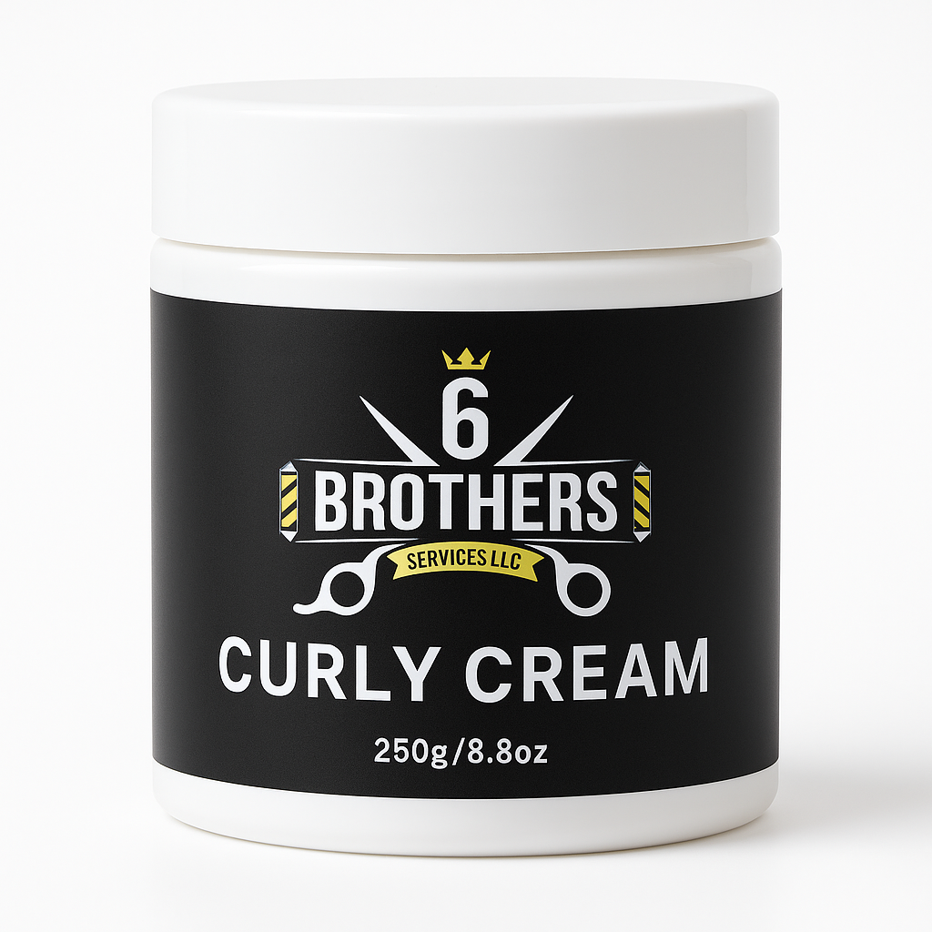 Hair Curly Cream jar by 6 Brothers Services LLC, 250g, for defining curls, reducing frizz, and moisturizing.