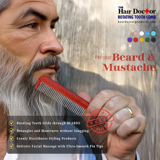 beard and mustache combs with stainless-steel pins for gentle grooming and skin massage in a sleek pouch