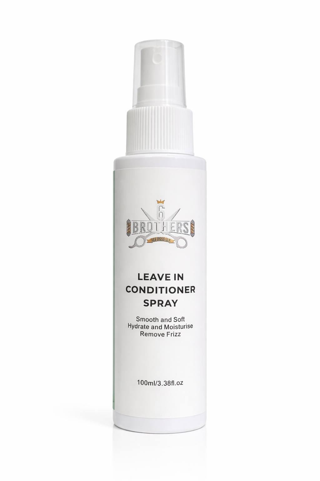 6 Brothers leave-in conditioner spray unisex hair care bottle on white background